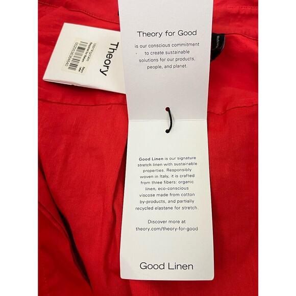 Theory Belted Shirt Dress in Stretch Linen Poppy Short Sleeve Size 4 NEW - Picture 13 of 14